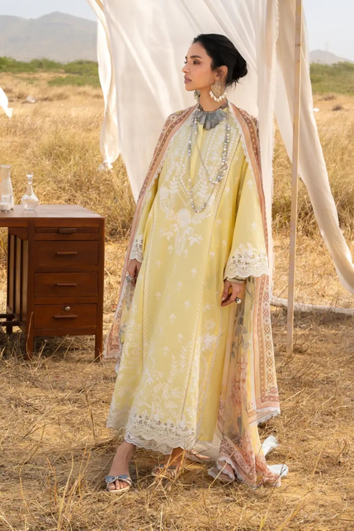 Butter yellow Zainab Chottani Mahyr chikankari stitched lawn 3PC