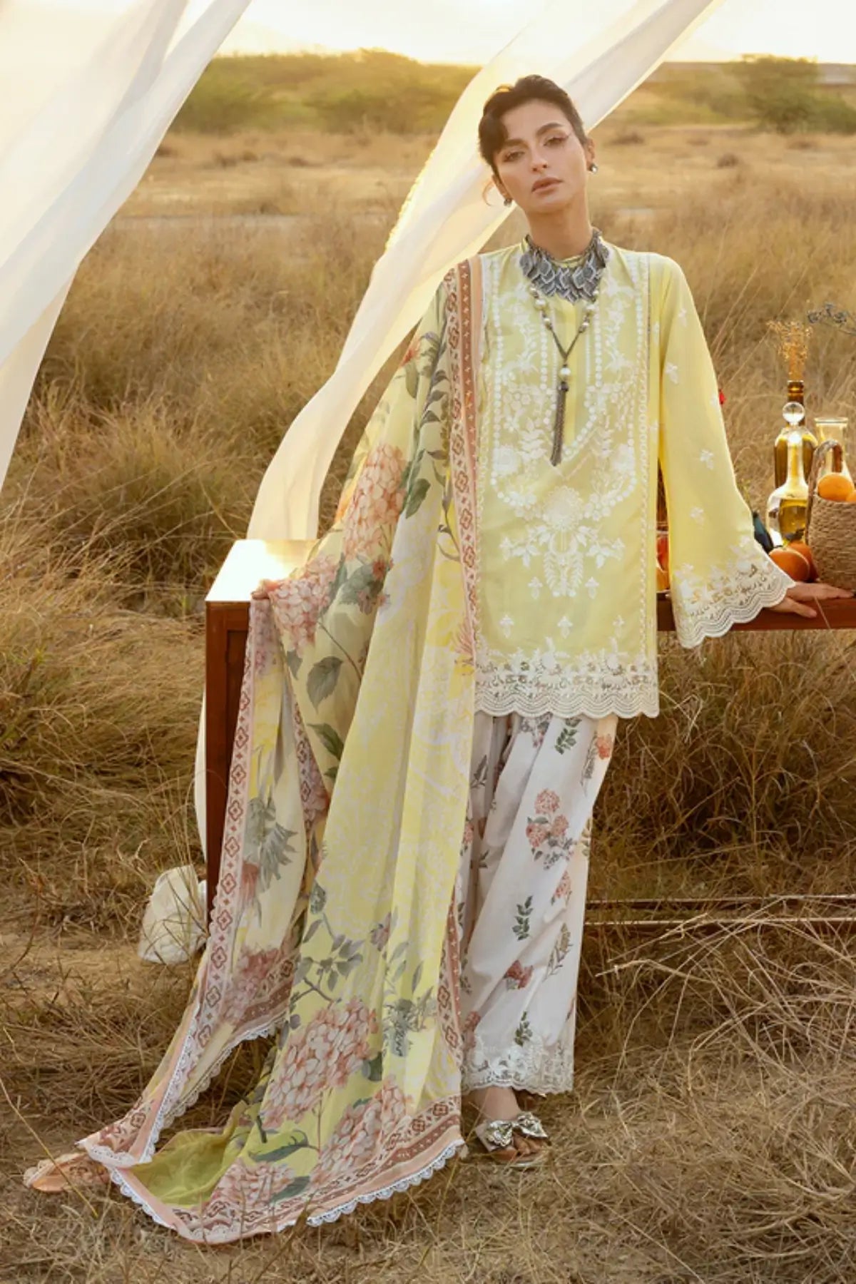 Butter yellow Zainab Chottani Mahyr chikankari stitched lawn 3PC