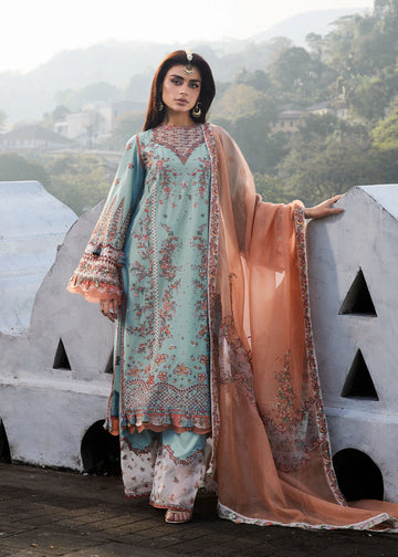 Malibu- Summer Turquoise Blue Lawn Suit By- Hussain Rehar