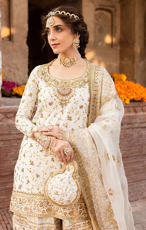 Malika Jaan-  Pakistani Bridal Korean Raw Silk Gharara Set