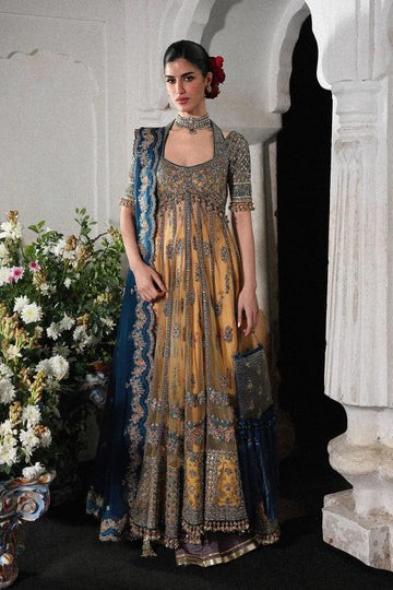 Pakistanimoda Man Jogi Hussain Rehar butter yellow net pishwas 3PC raw silk sharara chiffon dupatta worldwide delivery