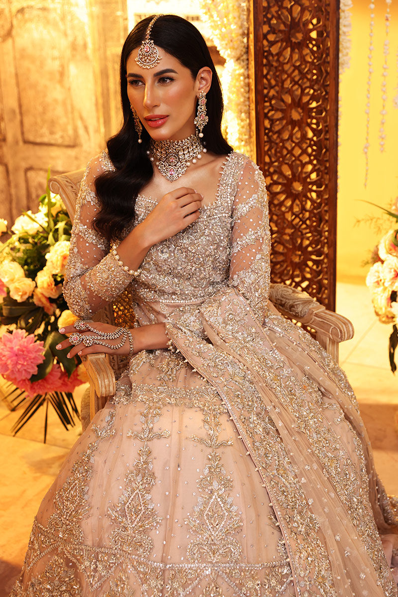 Manha-Designer Handworked Peach Net Bridal Gown
