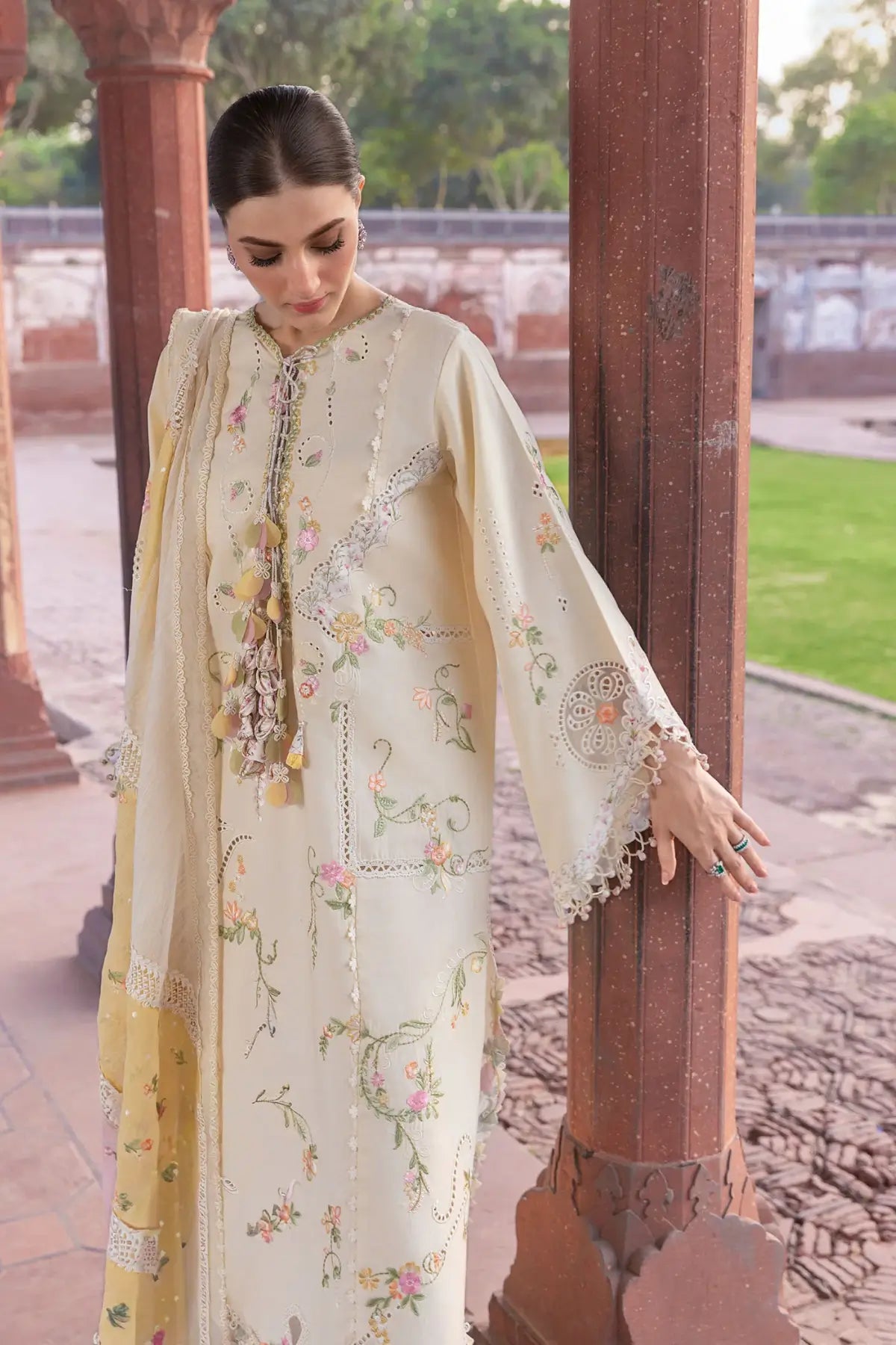 Manifested Meadows D7A ivory stitched suit by Crimson Flow Lawn 2026 Pakistanimoda