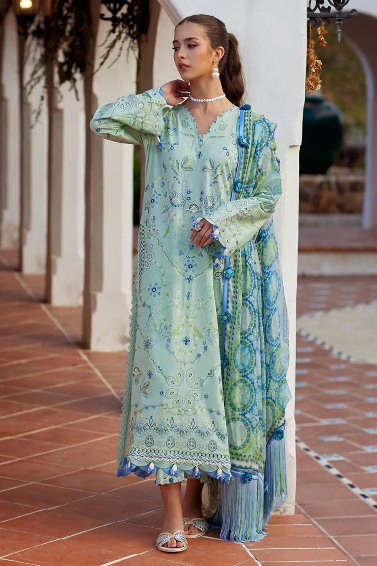 Farah Talib Aziz Marcia Mint stitched lawn suit with chiffon dupatta Pakistanimoda
