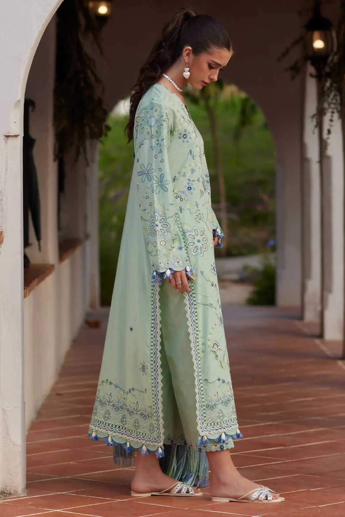Farah Talib Aziz Marcia Mint stitched lawn suit with chiffon dupatta Pakistanimoda