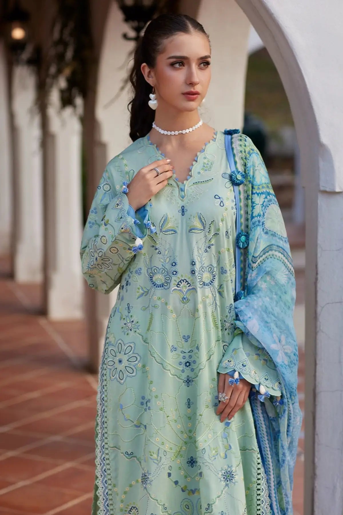 Farah Talib Aziz Marcia Mint stitched lawn suit with chiffon dupatta Pakistanimoda