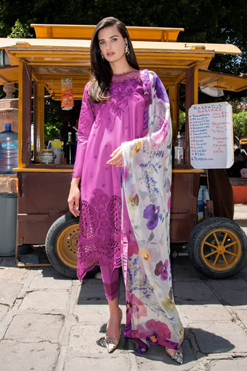 Mariel magenta purple stitched lawn 3PC suit by Mushq with chiffon dupatta and embroidery