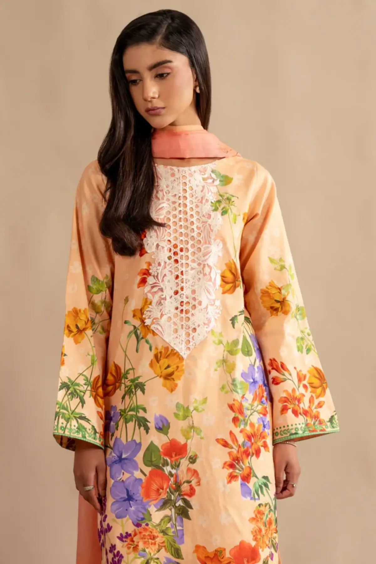 Marigold Muse MSSL-11 by Asifa & Nabeel peach stitched lawn 3PC from Meraki Summer 26