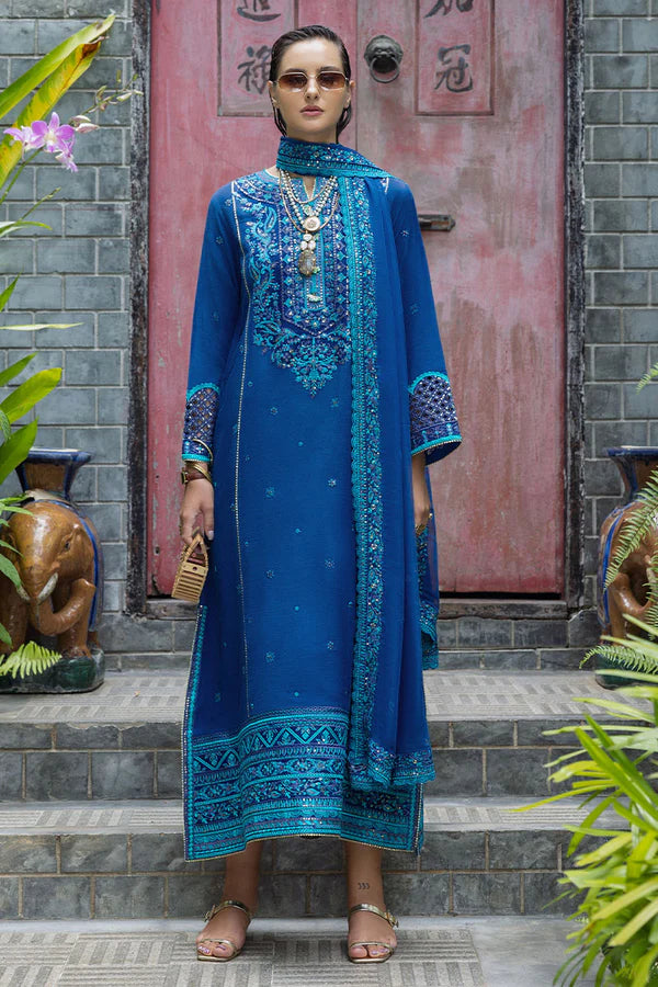 Marisette zinc raw silk embroidered outfit with chiffon dupatta & trousers – stitched party & evening wear dress.