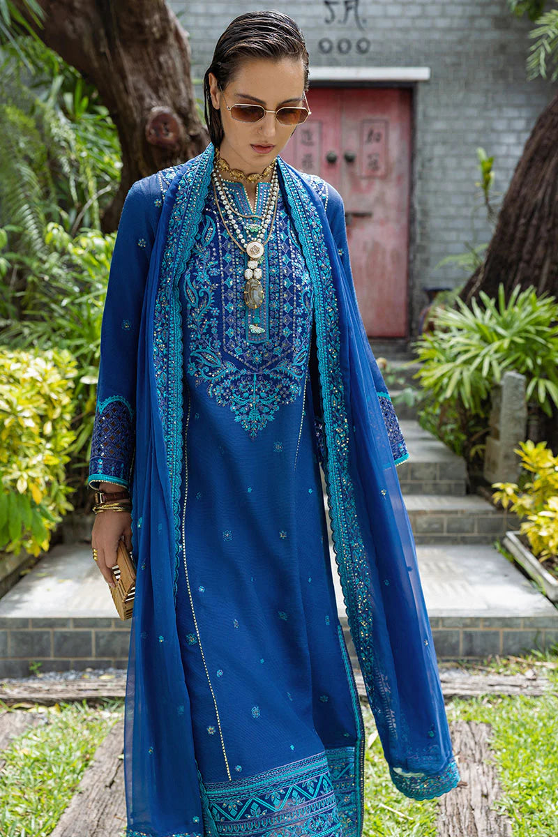 Marisette zinc raw silk embroidered outfit with chiffon dupatta & trousers – stitched party & evening wear dress.