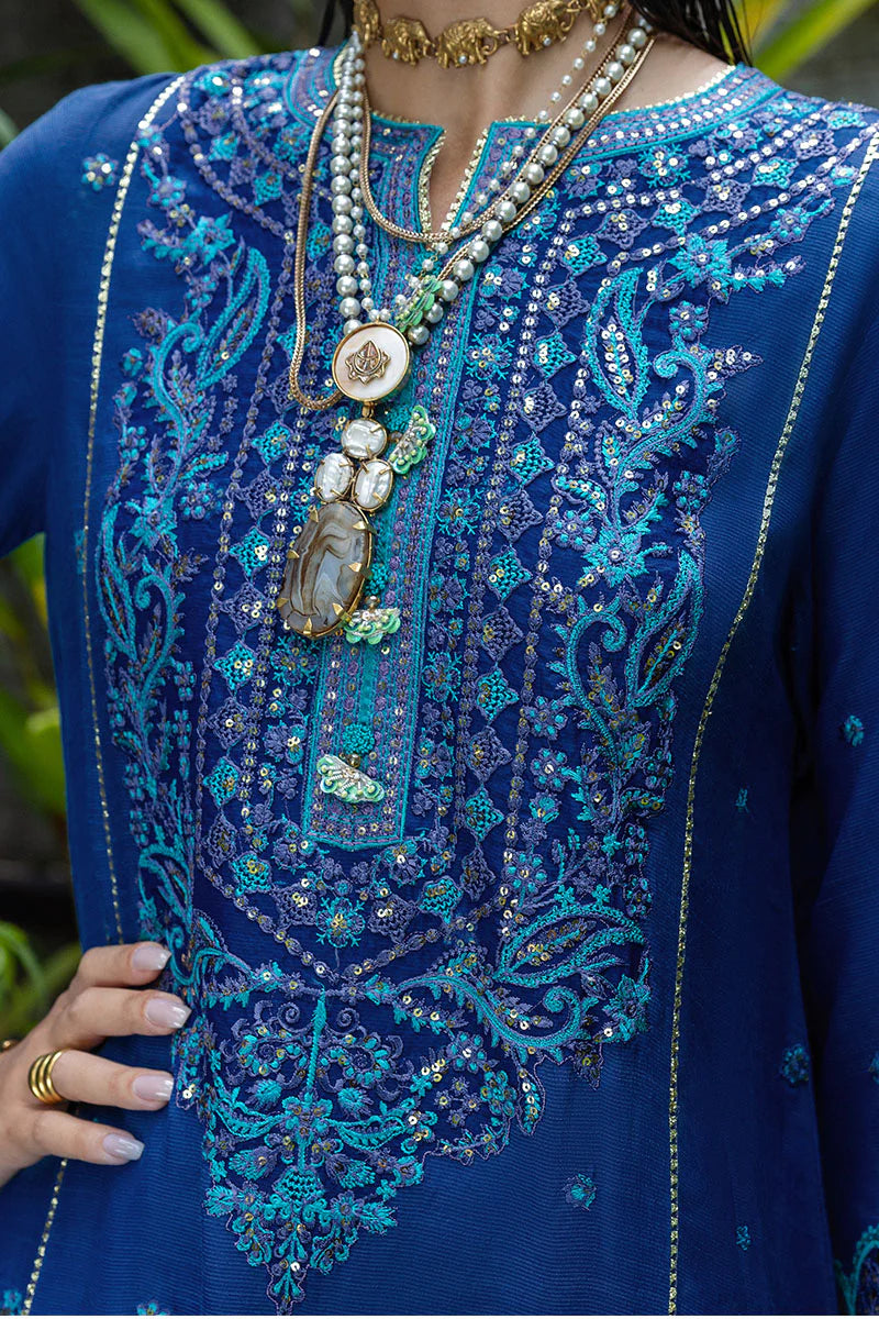 Marisette zinc raw silk embroidered outfit with chiffon dupatta & trousers – stitched party & evening wear dress.