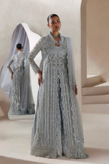 Marisol Modern Muse 26 silver organza reception stitched sharara dress with hand embellishment and embroidered net dupatta