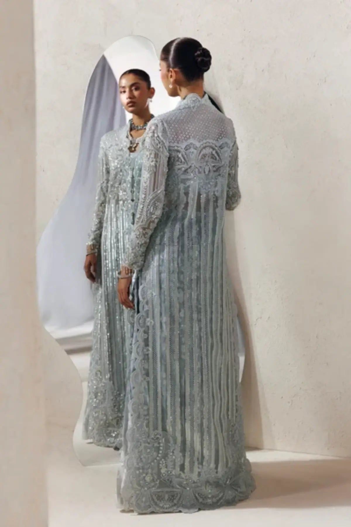 Marisol Modern Muse 26 silver organza reception stitched sharara dress with hand embellishment and embroidered net dupatta