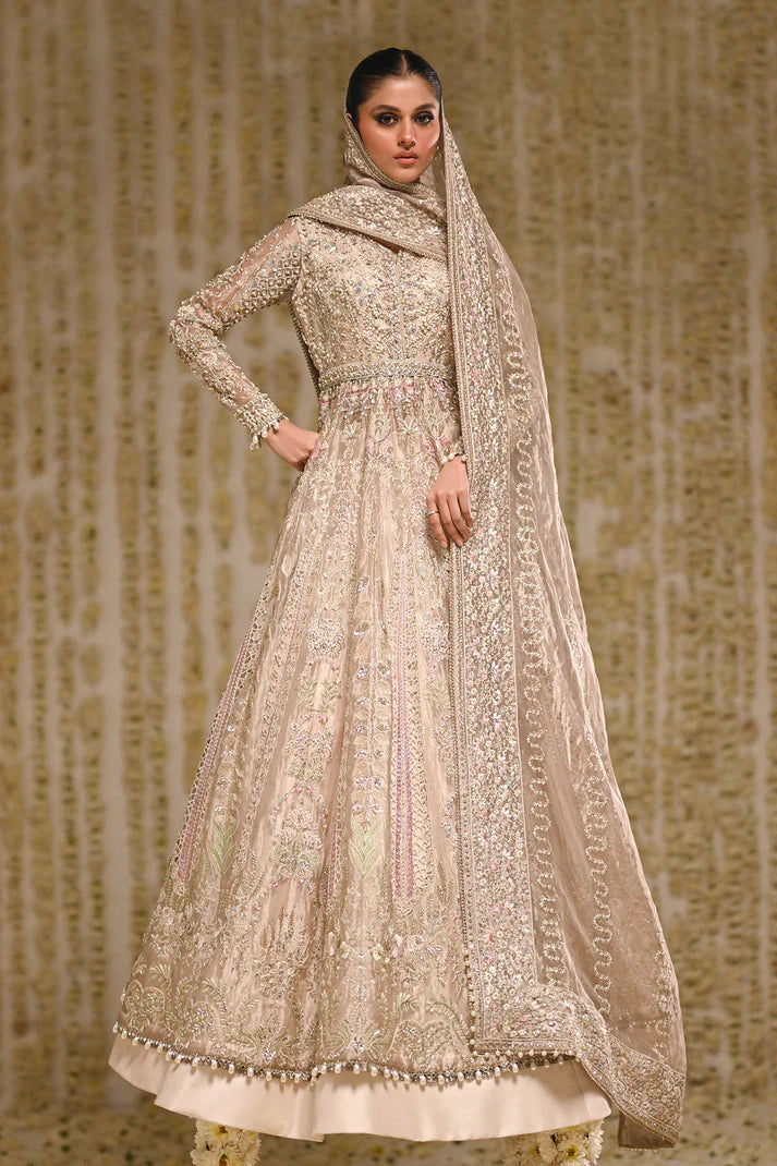 Maya- Traditional Chanderi Tissue Pishwas with hand embellishments for bridal wear By- Saad Bin Shahzad