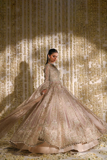 Maya- Traditional Chanderi Tissue Pishwas with hand embellishments for bridal wear By- Saad Bin Shahzad