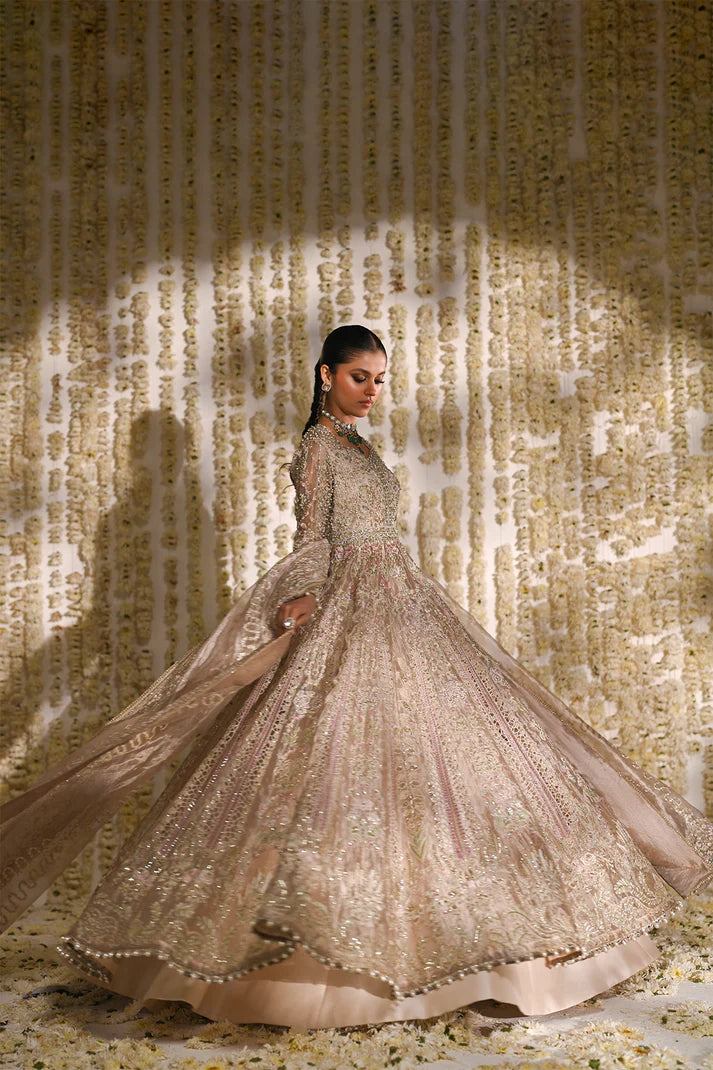 Maya- Traditional Chanderi Tissue Pishwas with hand embellishments for bridal wear By- Saad Bin Shahzad