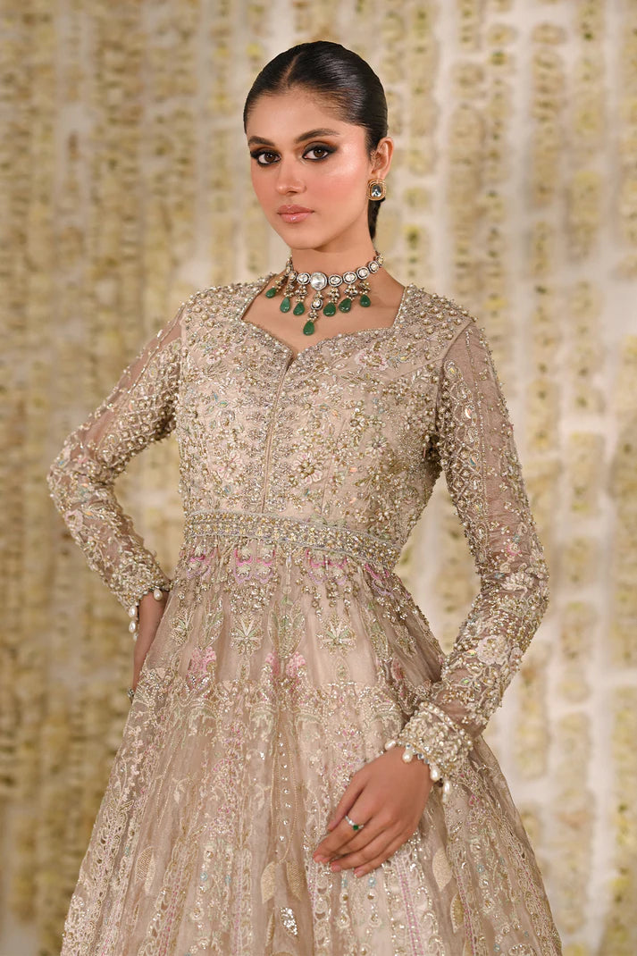 Maya- Traditional Chanderi Tissue Pishwas with hand embellishments for bridal wear By- Saad Bin Shahzad