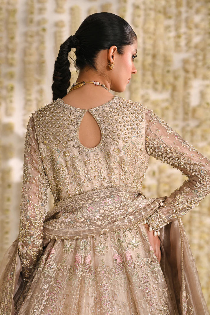 Maya- Traditional Chanderi Tissue Pishwas with hand embellishments for bridal wear By- Saad Bin Shahzad