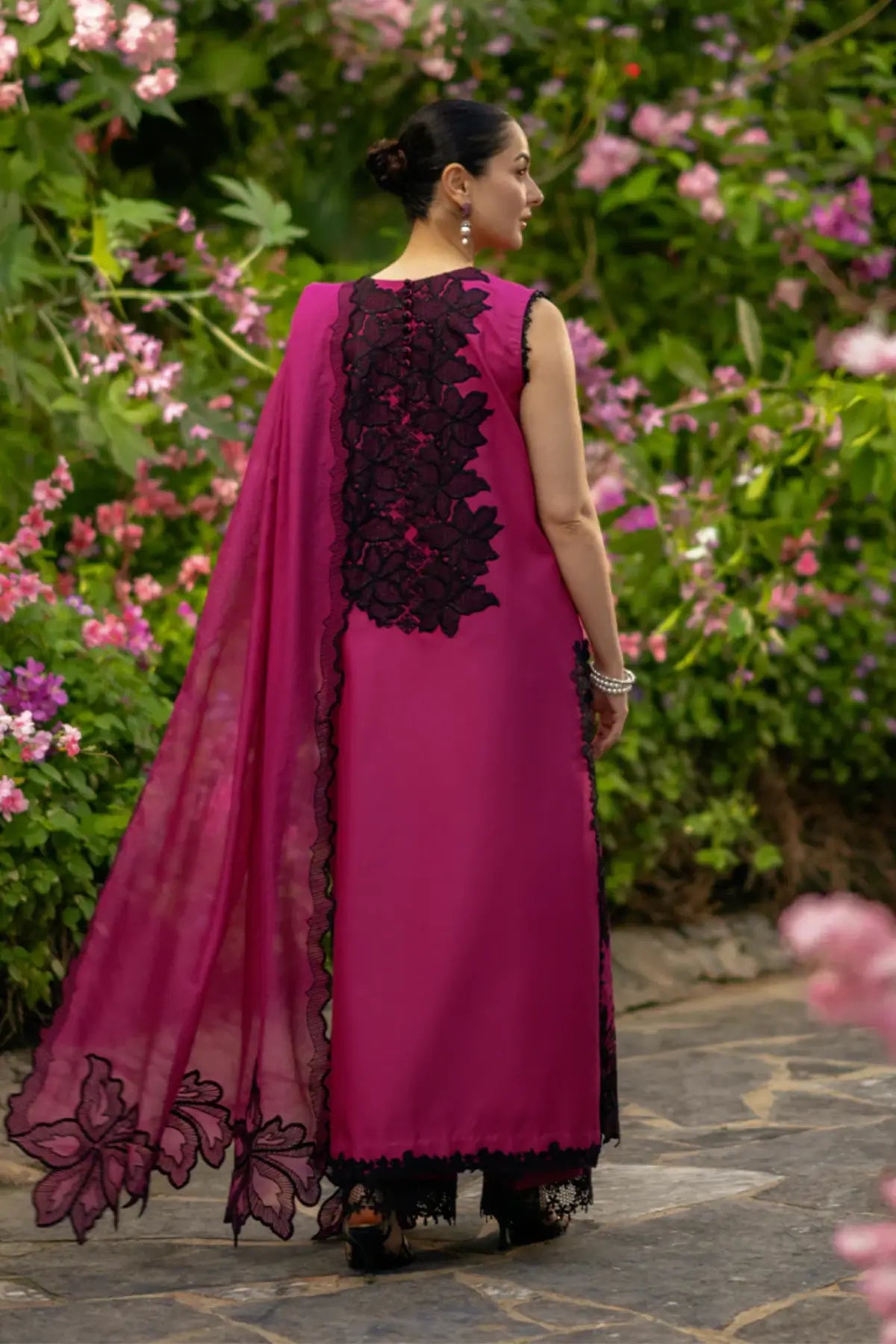 Maya shocking pink stitched lawn 3PC Eid suit with embroidered shirt and dupatta Rang Rasiya