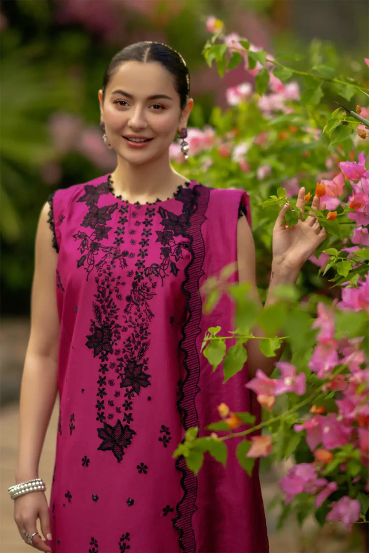 Maya shocking pink stitched lawn 3PC Eid suit with embroidered shirt and dupatta Rang Rasiya