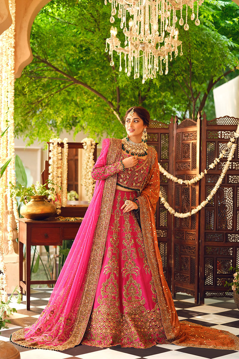 Meherbano-Beautiful Raw Silk Bridal Lehenga with Handwork Blouse