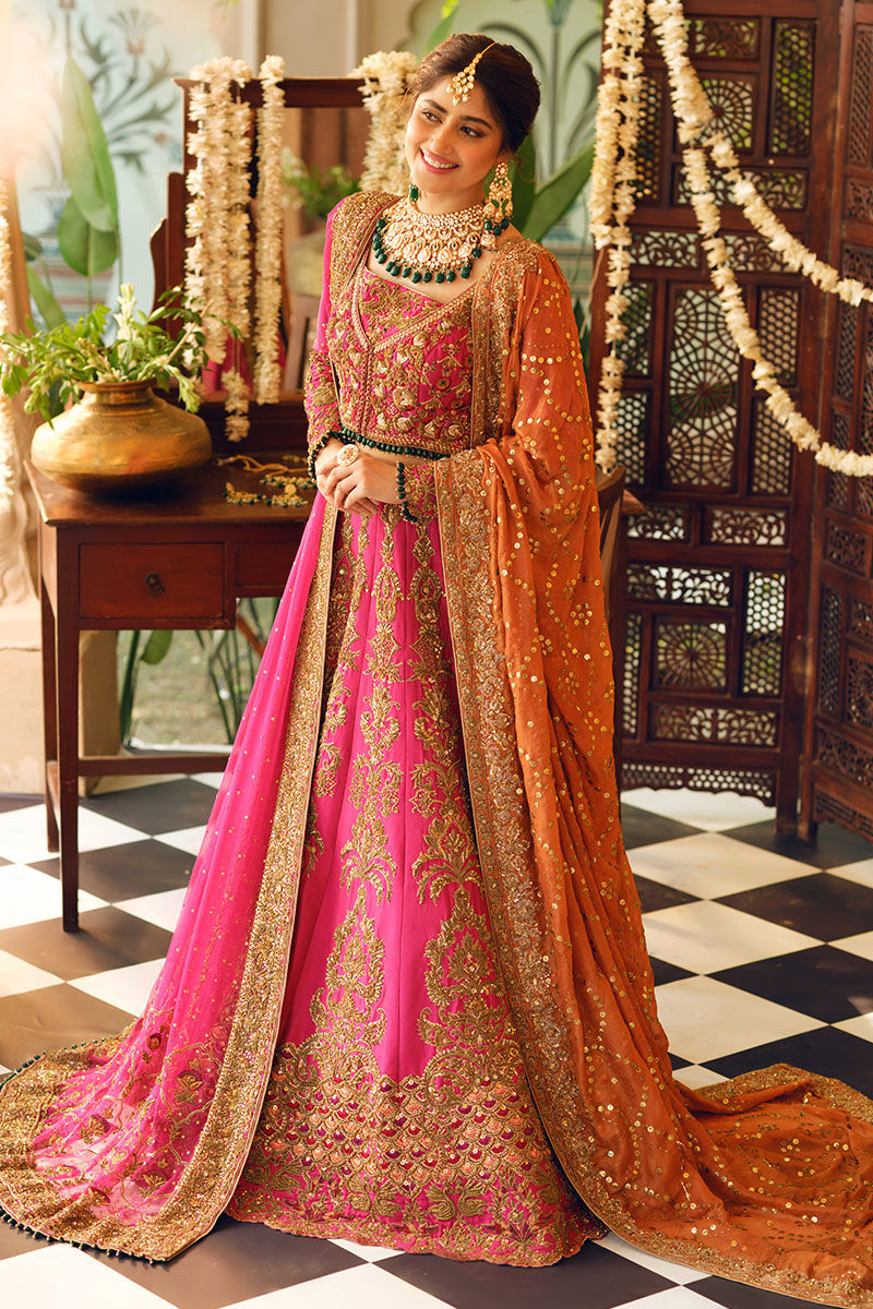 Meherbano-Beautiful Raw Silk Bridal Lehenga with Handwork Blouse