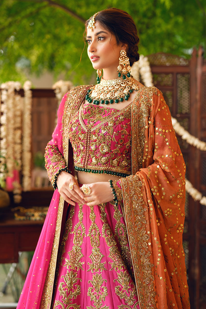 Meherbano-Beautiful Raw Silk Bridal Lehenga with Handwork Blouse