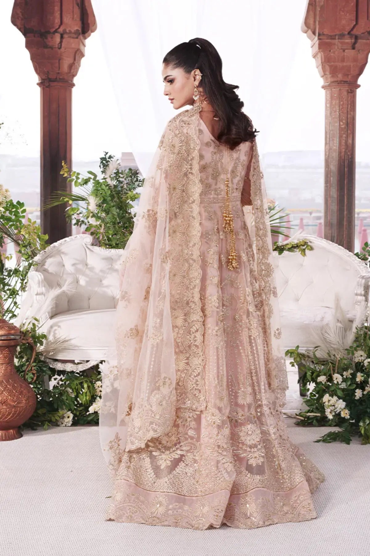 Meherbano Sajal Vol 02 peach stitched bridal outfit embroidered net Pakistanimoda.com buy online