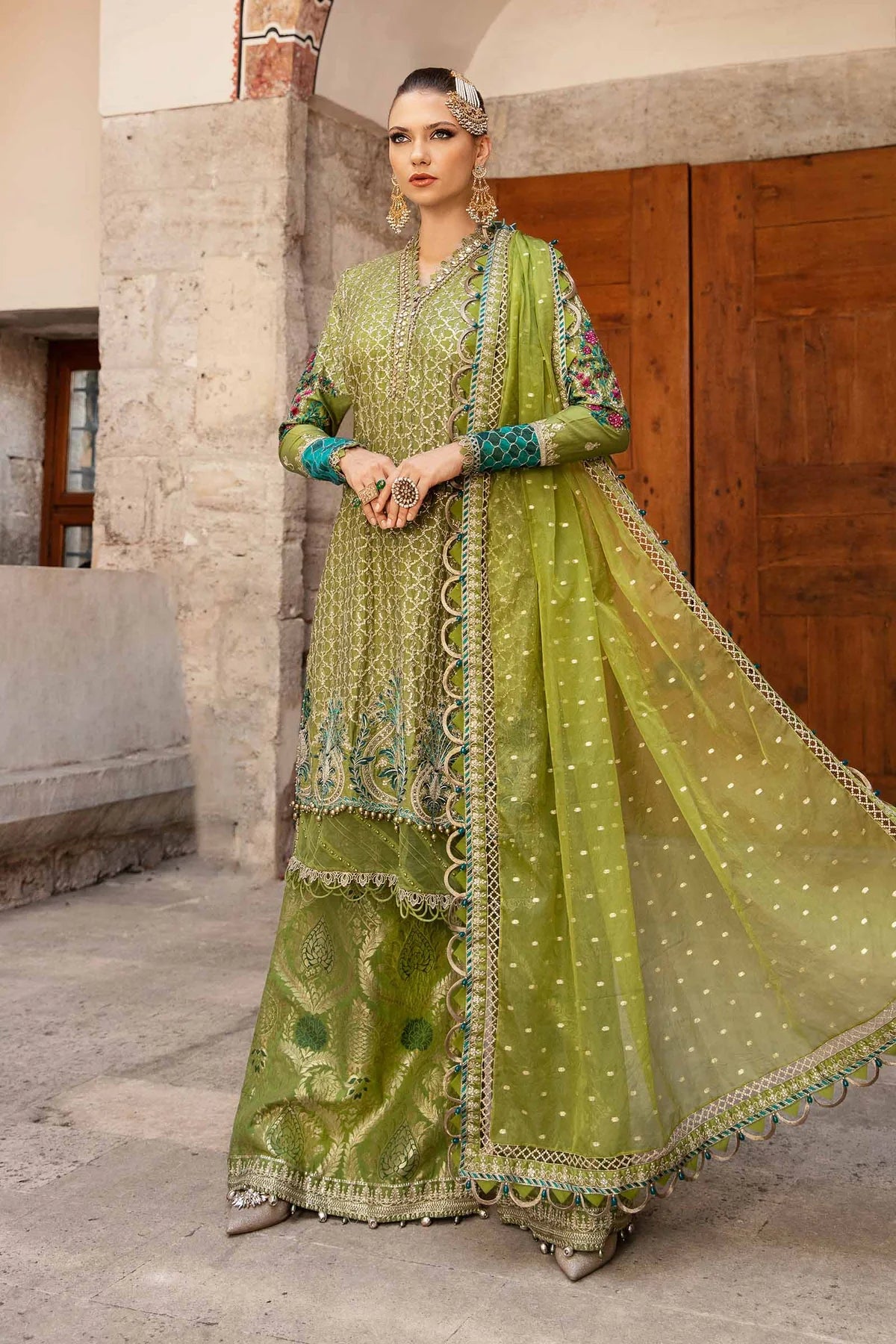 Mehndi Embroidered Cotton Satin Suit By Maria B