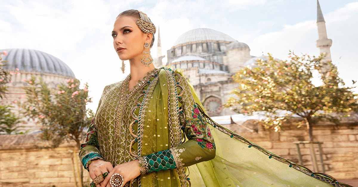 Mehndi Embroidered Cotton Satin Suit By Maria B