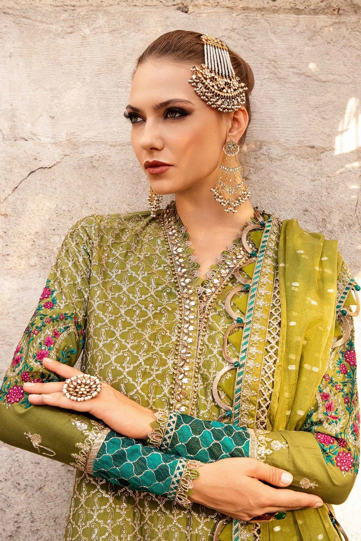 Mehndi Embroidered Cotton Satin Suit By Maria B