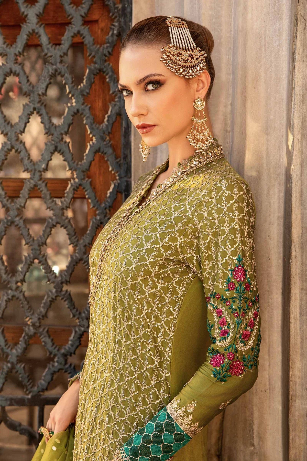 Mehndi Embroidered Cotton Satin Suit By Maria B
