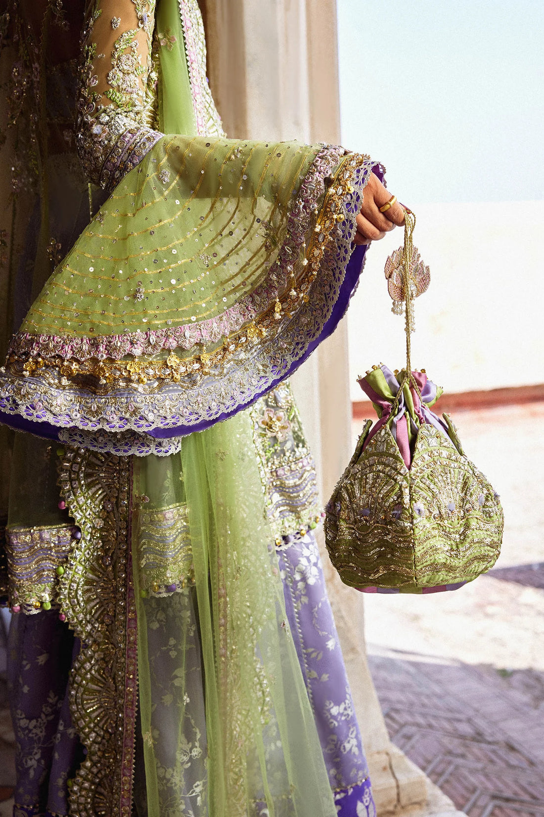Mehré-Lilac green and lilac embroidered sharara set from Zaha Gossamer’25 – Pakistanimoda