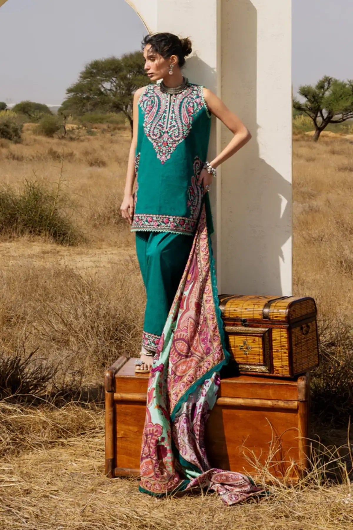 Zainab Chottani Mehri teal chikankari stitched lawn 3PC with silk dupatta