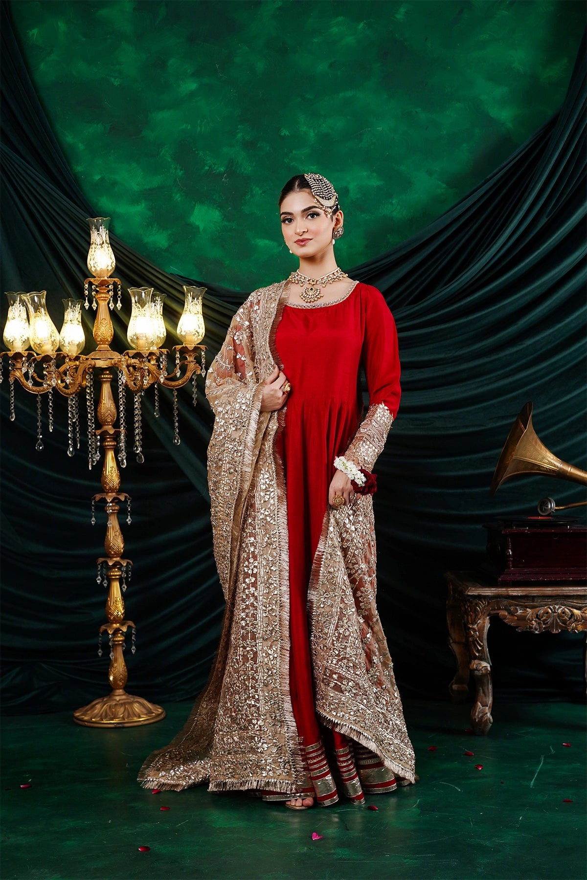 Mehrosh – Crimson Red Korean Silk Eid Festive Anarkali Dress