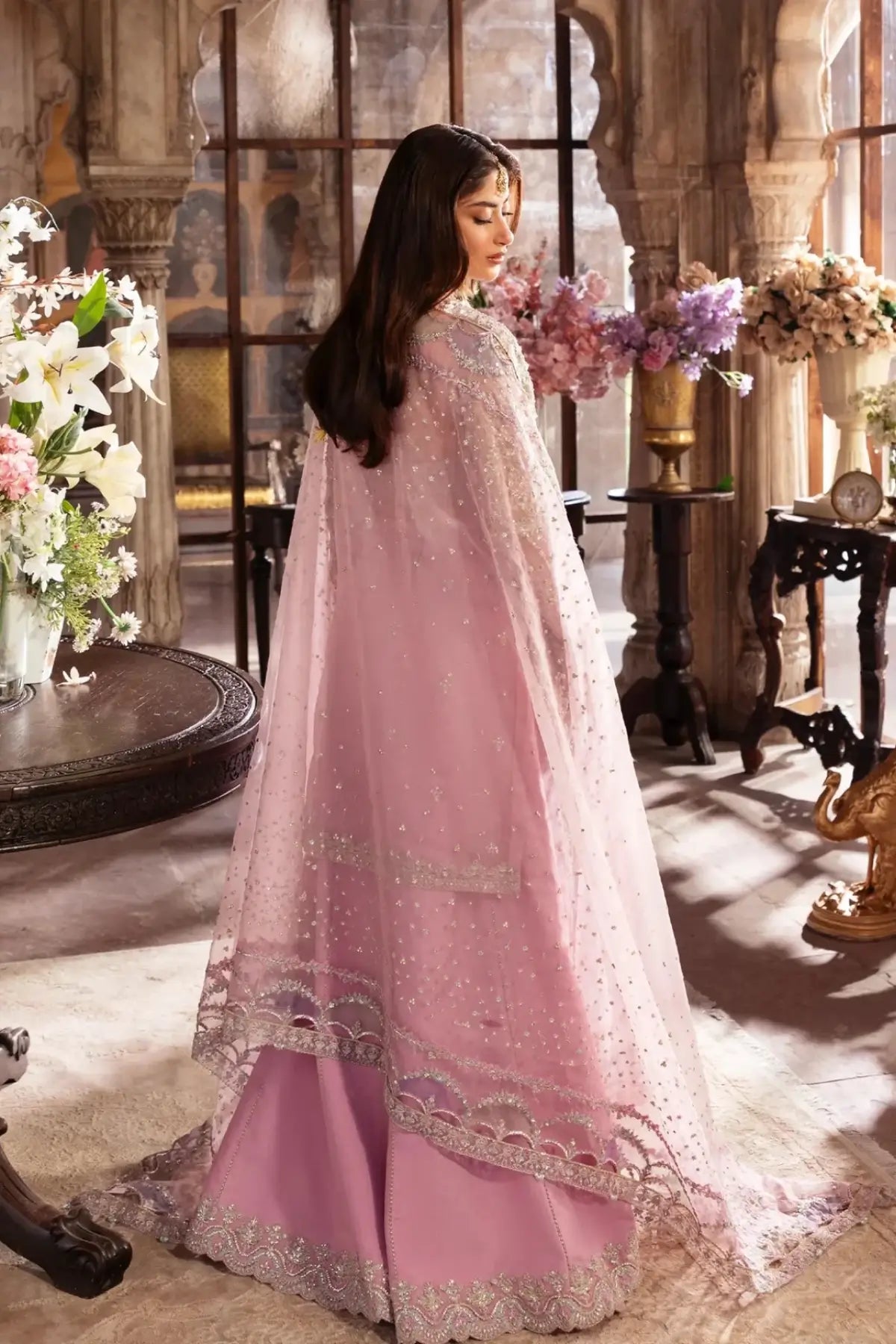 Mehru Bubblegum Pink Organza Pakistani Stitched Formal Suit – Maahi Festive 26