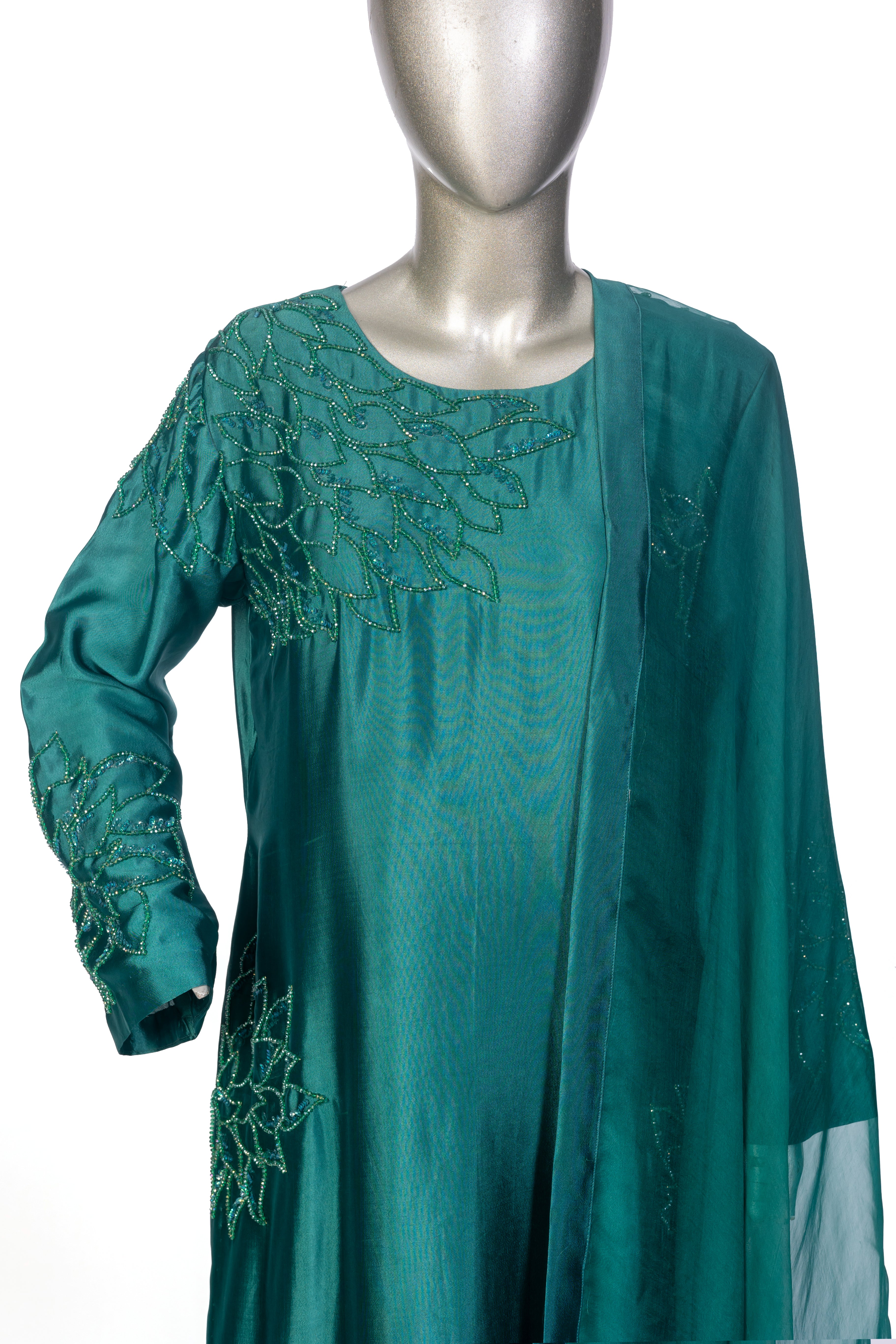 Mehruk – Emerald Green Sheesha Silk Outfit with Luxury Handwork