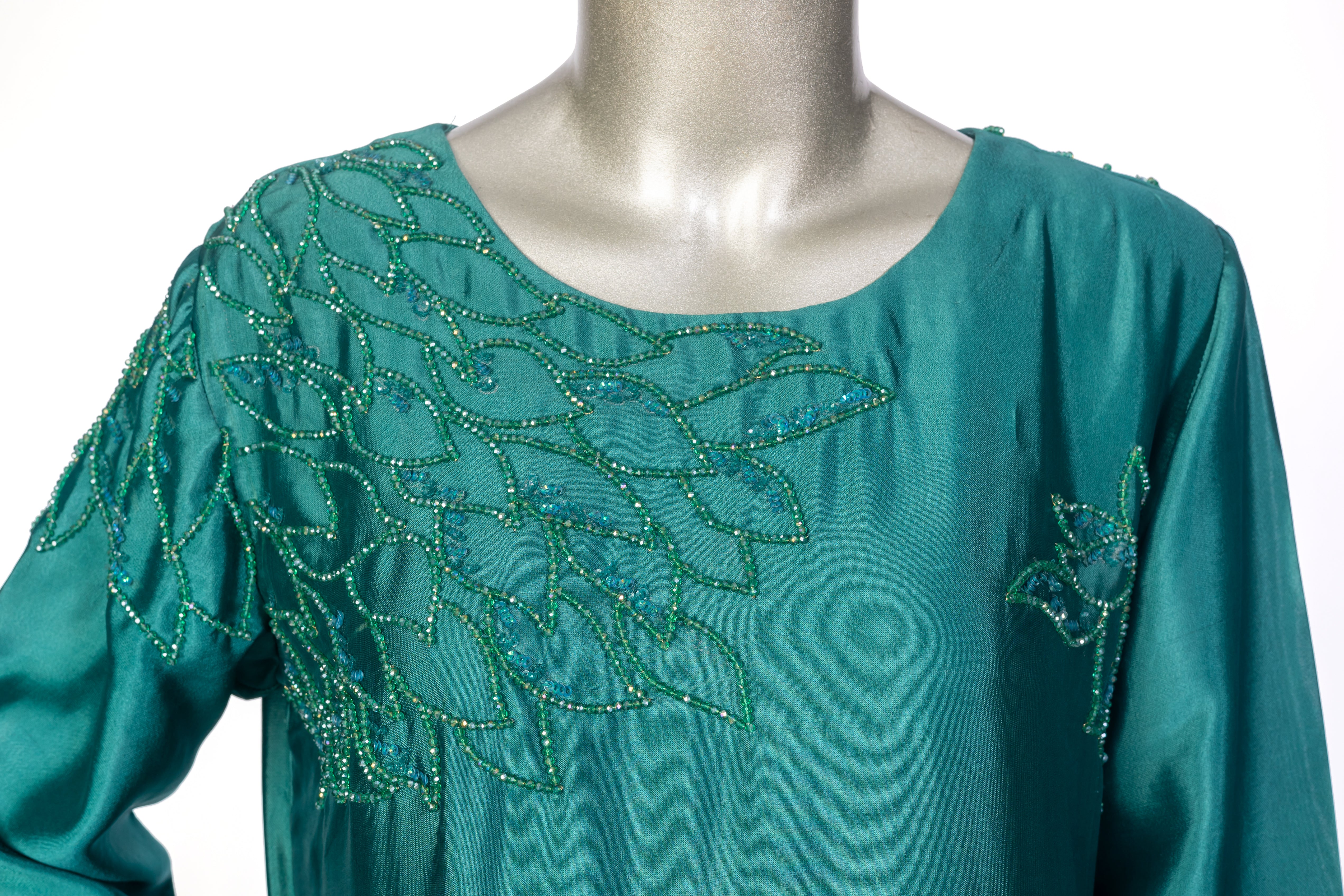 Mehruk – Emerald Green Sheesha Silk Outfit with Luxury Handwork