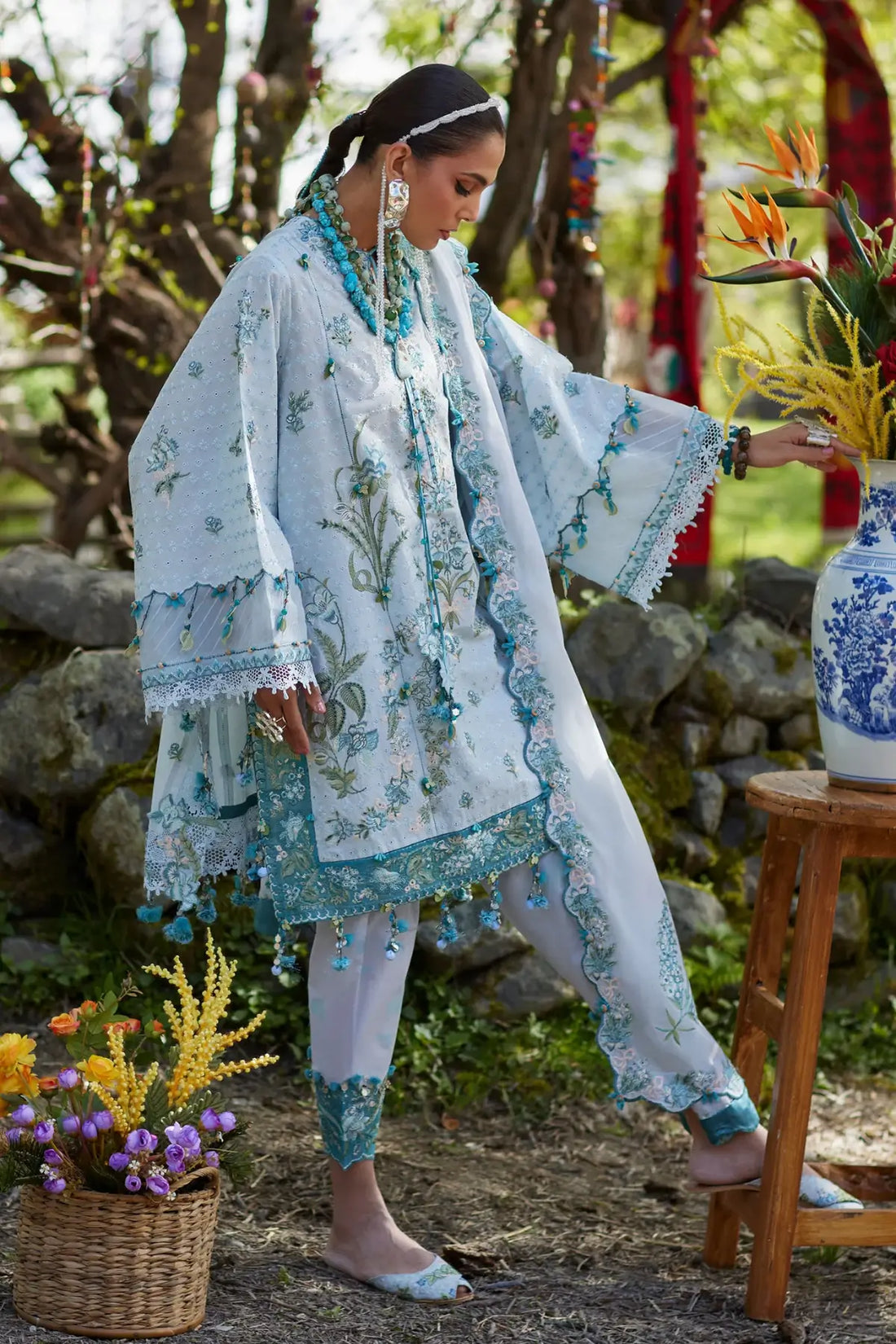 Mehrvaan EL26-10 B powder blue Élan Lawn'26 stitched suit with voile dupatta