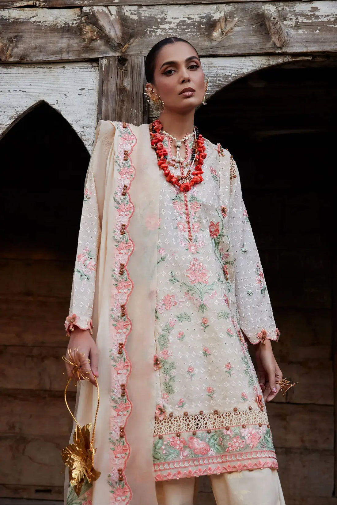 Mehrvaan EL26-10 A blush pink Élan Lawn'26 stitched 3PC suit with voile dupatta