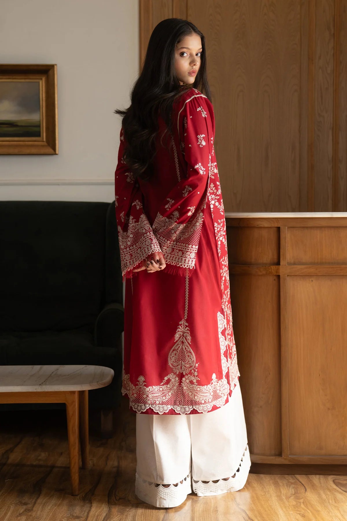 Mei-8A- Embroidered Red Lawn Ensemble By- Zara Shahjahan