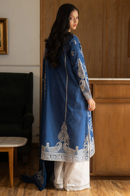 Mei-8B- Embroidered Blue Lawn Ensemble By- Zara Shahjahan