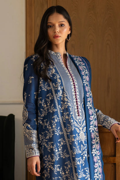 Mei-8B- Embroidered Blue Lawn Ensemble By- Zara Shahjahan