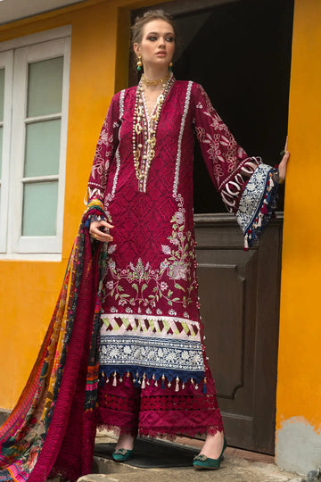 Annus Abrar Melia embroidered maroon lawn outfit Pakistanimoda