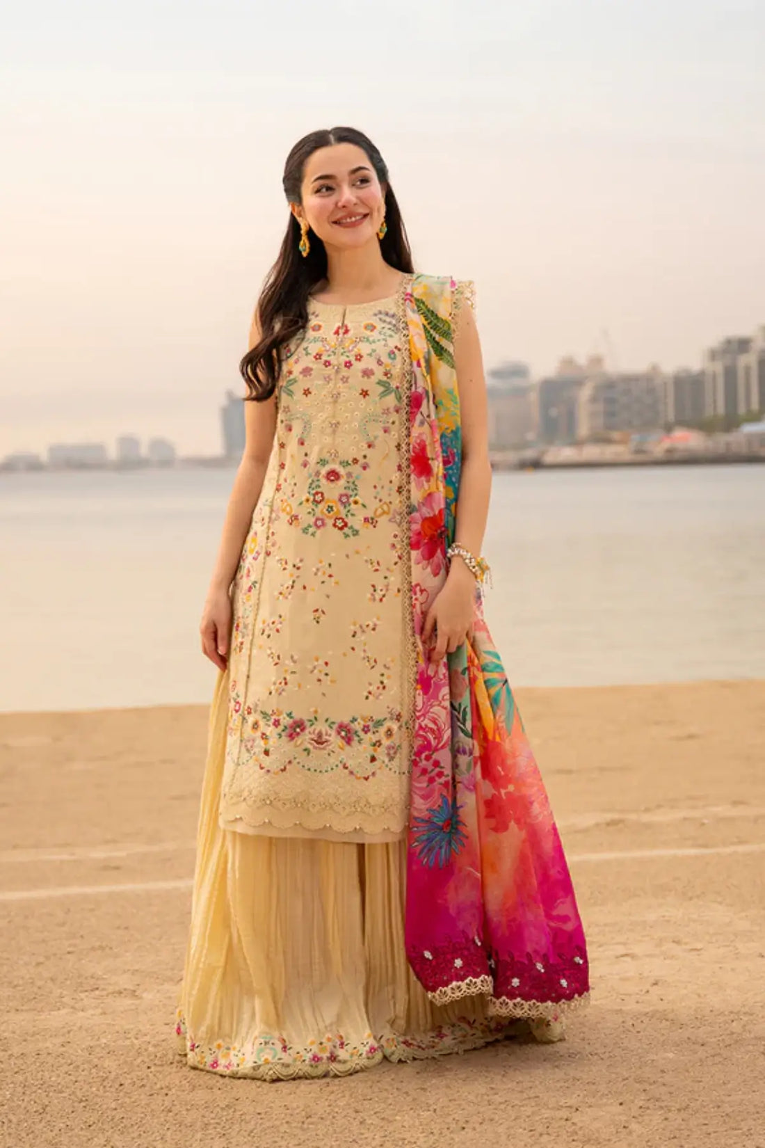 Merjem Faiza Saqlain Aya vanilla embroidered lawn stitched suit Pakistanimoda