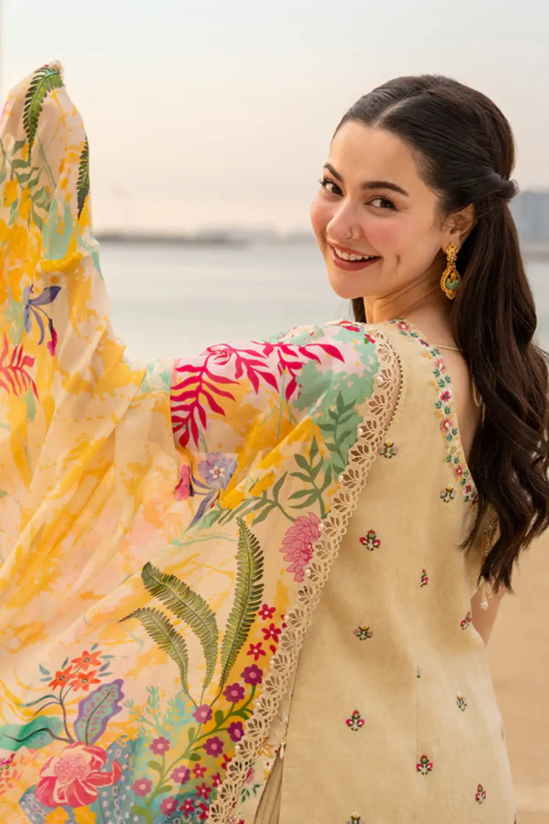 Merjem Faiza Saqlain Aya vanilla embroidered lawn stitched suit Pakistanimoda