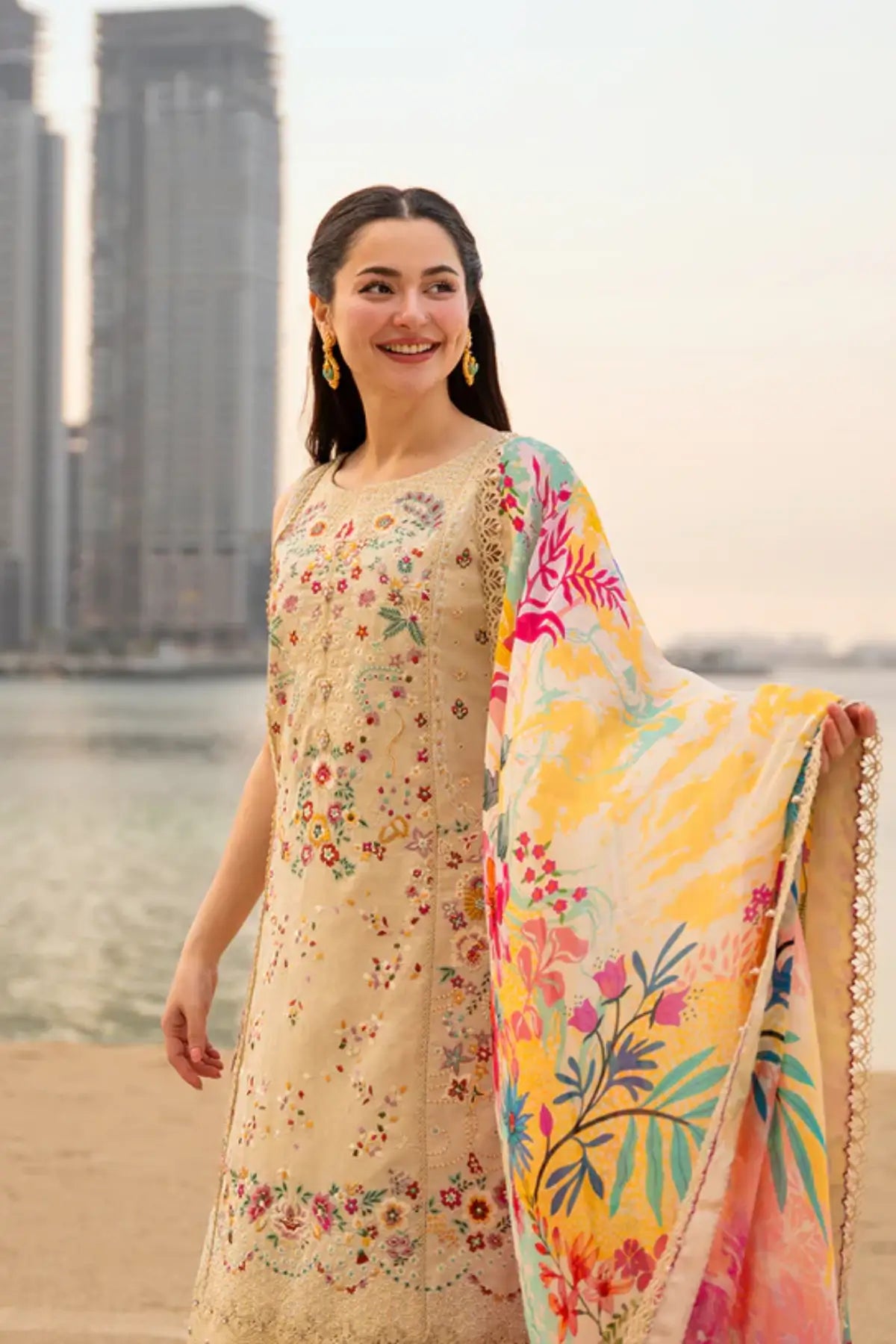 Merjem Faiza Saqlain Aya vanilla embroidered lawn stitched suit Pakistanimoda