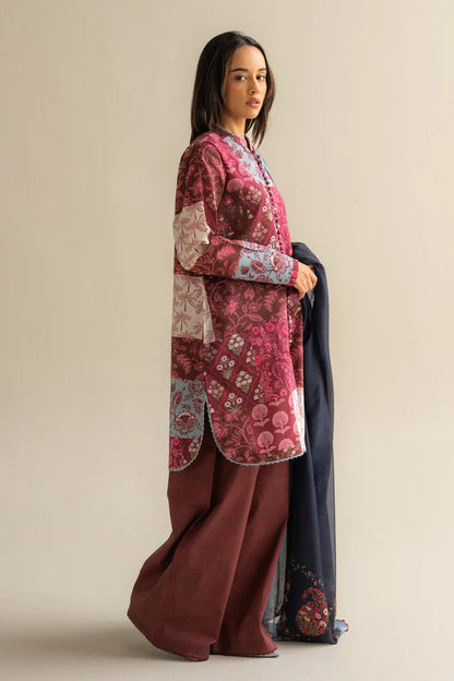 Mevi-5A Pakistani summer lawn outfit with burgundy tones – Coco by Zara Shahjahan