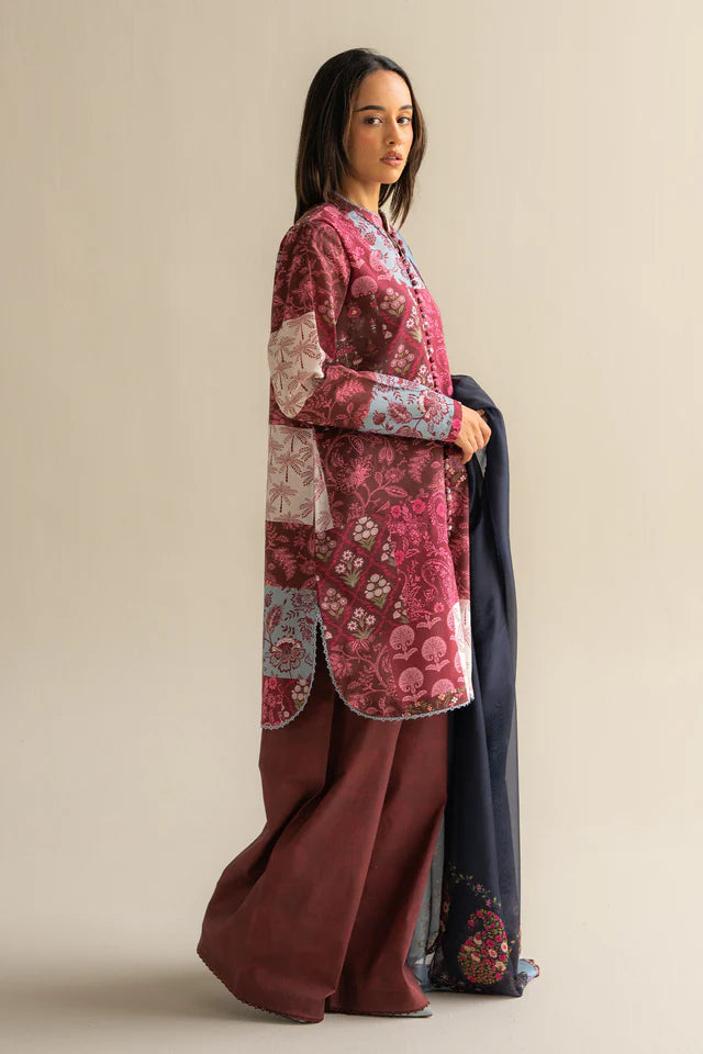 Mevi-5A Pakistani summer lawn outfit with burgundy tones – Coco by Zara Shahjahan