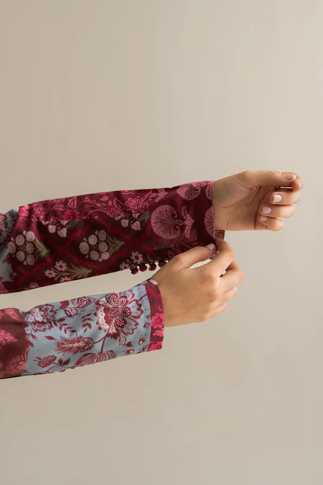 Mevi-5A Pakistani summer lawn outfit with burgundy tones – Coco by Zara Shahjahan